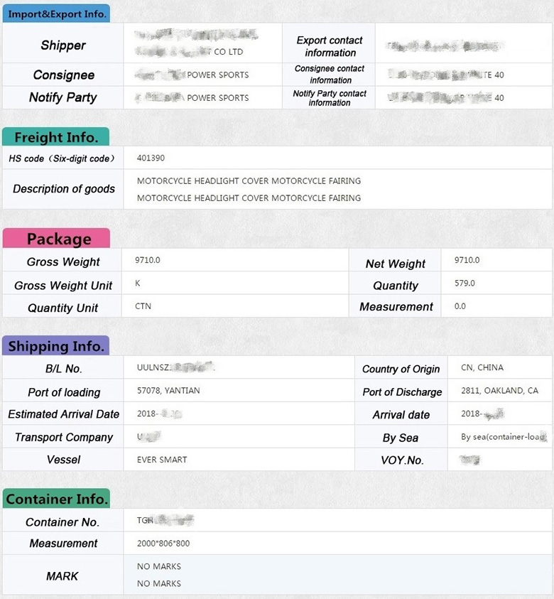 Customs bill of lading